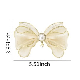 Bow Hair Clips Pin for Women Bowknot Hair Barrettes with Pearl Elegant French Hair Clip Bows for Women Strong Hold Fashion Bow Hair Accessories Decorations for Teen Girls Hairpin Hairclip Champagne