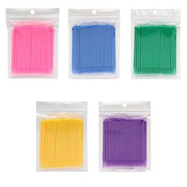 Microbrush Pack of 500 Eyelash Extensions for Makeup, Teeth and Oral Care (Yellow, Blue, Pink, Green, Purple)