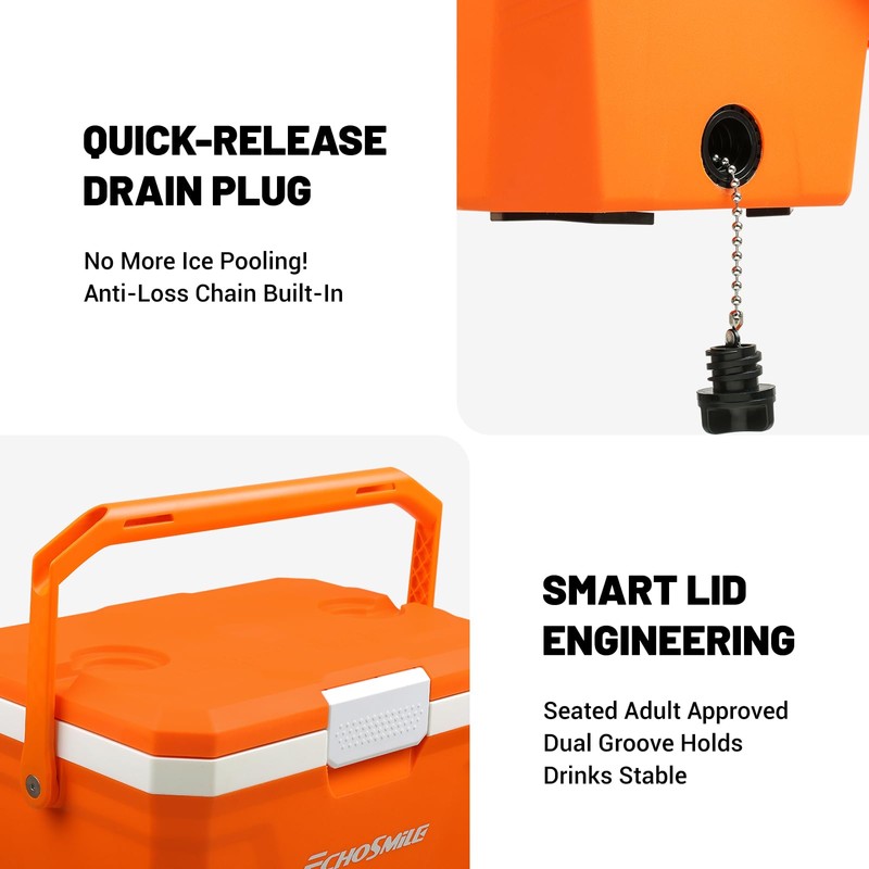 EchoSmile Ultra-Light Portable Cooler 20L/21qt, Outdoor Insulated Ice Chest Box