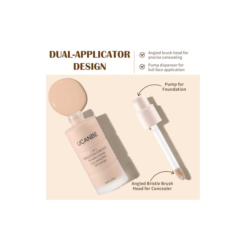 UCANBE Base de maquillaje y corrector 2 en 1, cobertura