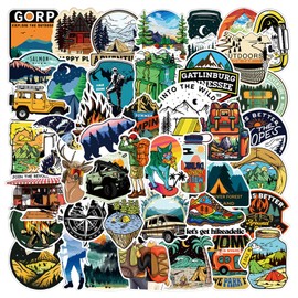 50Pcs Camping Stickers for Water Bottles, Outdoor Adventure Sticker Vinyl Waterproof Sticker Decals Travel Hiking Stickers for Bike Bumper Suitcase Luggage Car Wilderness Nature (Forest)