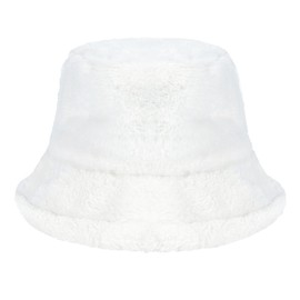Zando Fuzzy Bucket Hat for Women Winter Bucket Hat Warm Faux Fur Hat for Women Fur Bucket Hat Fluffy Bucket Hat Womens Furry Bucket Hat Rave Bucket Hat Cute Hats Rave Accessories White Bucket Hat