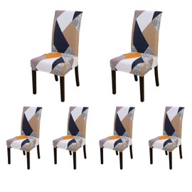 SoulFeel Set of 6 Dining Chair Covers, Stretch Spandex Dining Room Protector Slipcovers (Style 58, Geometric Space)