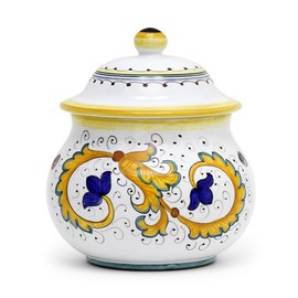 PERUGINO: NEW Garlic/Onion Jar Keeper Short Belly - Handpainted in Italy. Shipped from the USA with Certificate of Authenticity.
