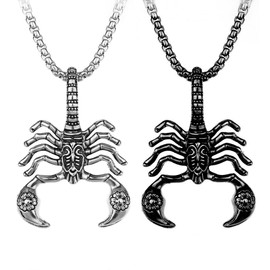 Weenkeey 2 Pcs Scorpion Necklace Gothic Punk Rock Hip Hop Pendant Necklace Cool Scorpion King Amulet Pendant Necklace for Men - Black Silver