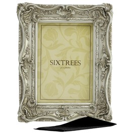 Sixtrees Chelsea 5-255-57 Ornate Vintage Swept Shabby Chic Silver 7x5 inch Photo frame - with Microfibre glass cleaning cloth.