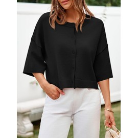 Cicy Bell Womens Half Sleeve Cardigan Sweaters Cropped Button Down Tops Oversized Lightweight Ribbed Knit Summer Outfits