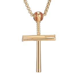 Cross Necklace by Pendant Sports Stainless Steel Baseball and Baseball Bat Cross Necklace Athletes mens boys Gift,Gold 28 inches