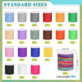 Cimeton 20 Rolls 20M Nylon String for Bracelets, Colorful Nylon Beading Thread, Lanyard String Chinese Knotting Cord Nylon Bracelets Silky Satin Cord Nylon String for Jewelry Making