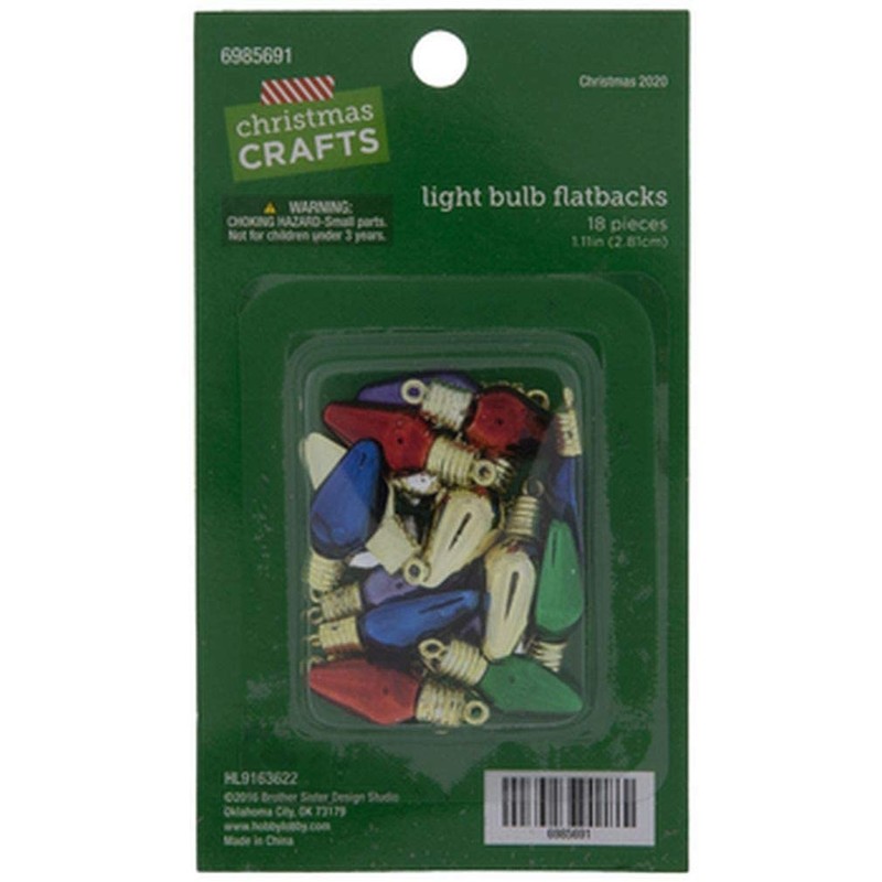 Christmas Crafts Multi-Color Christmas Metallic Light Bulb Flatback Embellishments -