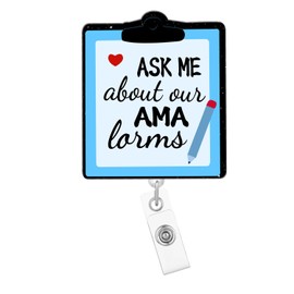 Arakulago Ask Me About Our AMA Forms Nurse Badge Reel Retractable Nursing Student Funny Badge Holder with ID Clip Accessories CNA RN Medical Assistant Name Badge Clip Glitter Acrylic ID Card Gr37Y
