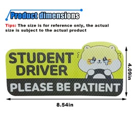 Student Driver Car Magnet, Please Be Patient Reflective Magnetic Sticker, Removable New Driver Magnet Car Bumper Sticker, Cute Cartoon Pattern Safety Warning Sign for New Drivers (Kitten 2)