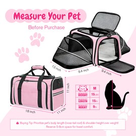 Double Expandable Cat Carrier,Airline Approved Soft-Sided Pet Travel Carrier for Small Dogs Cats under 15 lbs,Waterproof 600D Oxford Fabric with Washable Replacement Liner,Odor-Free & Claw-Proof(Pink)