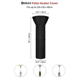 Dokon Patio Heater Cover Waterproof Garden Heater Covers Heavy Duty 420D Oxford Fabric Windproof Anti-UV Gas Outdoor Heater Cover with Zipper, Drawstring and Adjustable Strap (226x85x48cm) - Black