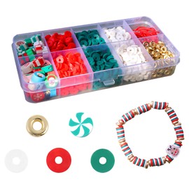 690 Pieces Christmas Beads Bracelet Making Kit, Red Green White Clay Spacer Beads, Polymer Clay Beads for Girls Necklace Bracelet Making Jewelry DIY Crafts Gifts