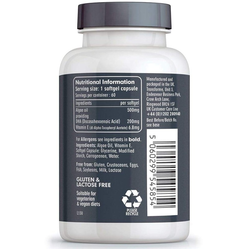 Transforme Vegan Omega 3 Algae Oil with Vitamin E, 60