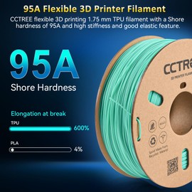 CCTREE High Speed TPU Filament 1.75MM, Soft TPU Flexible 3D Printing Filament Shore 95A,1kg Spool,Dimensional Accuracy +/- 0.03mm for Bambu lab 3D Printer Teal
