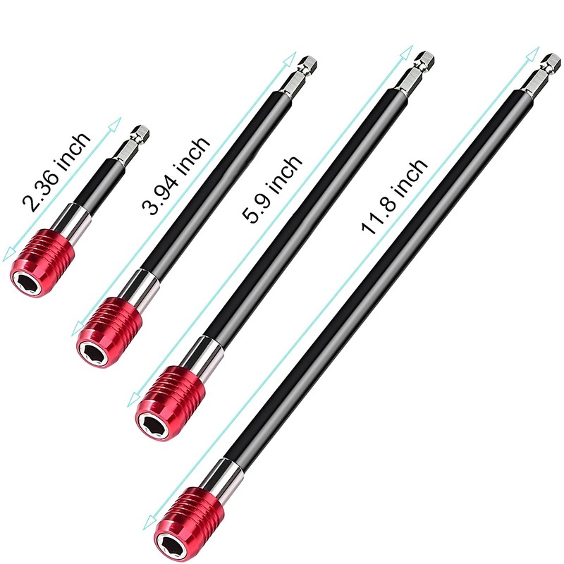Drill Bit Extension Set 4Pcs, 1/4 Inch Hex Shank Magnetic