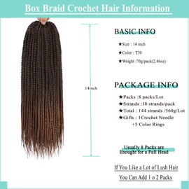 Box Braids Crochet Hair Prelooped 14 Inch 8 Packs Ombre Color Goddess Crochet Box Braids Hair 3x Box Braided Synthetic Braiding Hair Crochet Braids Hair for Black Women-T30