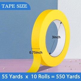 GEYYANG Automotive Painters Tape, 6.3mil Thick & 302°F Heat Resistant, Yellow Masking Tape for Cars & Vehicles, No Residue, 0.75inch x 55yds 10 Rolls Bulk Set (Professional Auto Body Painting)