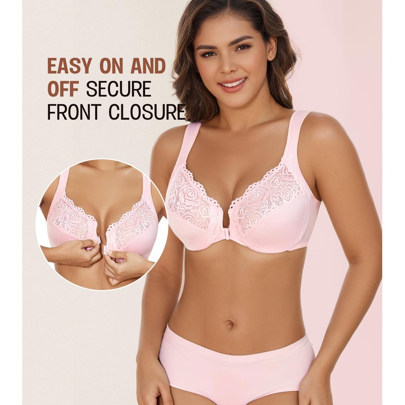 DotVol Women's Front Closure Fastening Bra Underwire Plus Size U-Back