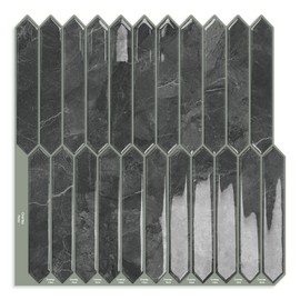 Grey Long Hexagon Tile Peel and Stick Backsplash, 10 Sheets Self-Adhesive Wall Tiles Stick on Back Splash for Kitchen, Bathroom, Fireplace,RV(12"×12")