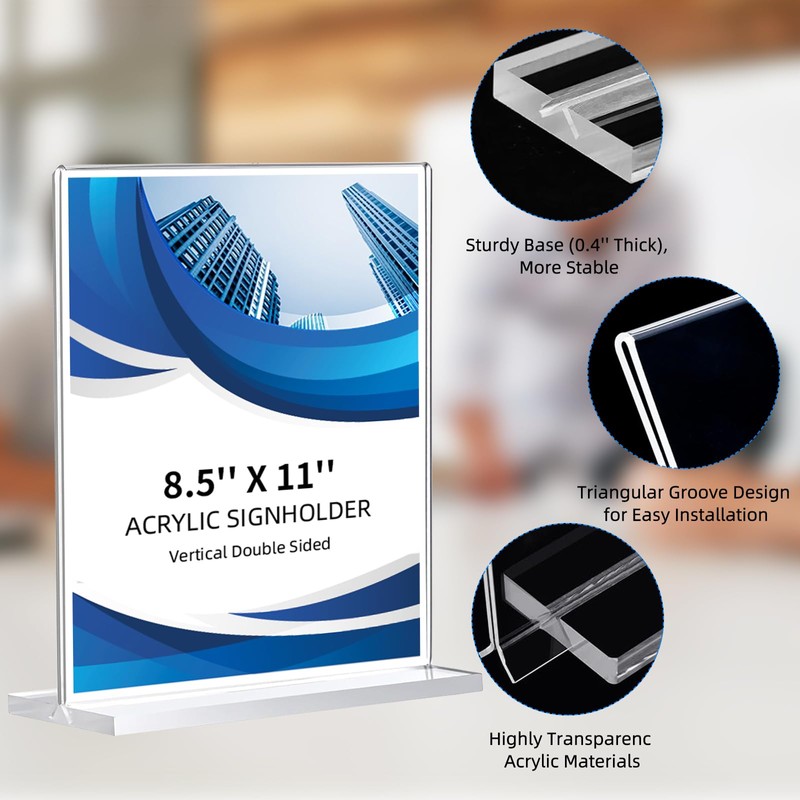 12 Pack Acrylic Sign Holder 8.5 x 11, Double-Sided Clear