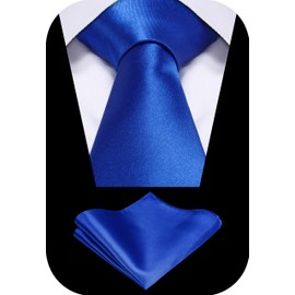 TIE G 5pcs Tie Set in Gift Box : Solid Color Necktie, Satin Bow Tie, Pocket Square, Lapel, Cuff Links (Royal Blue)