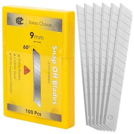 Bates- Snap Off Blades, 100 pcs, 9mm, 60 Degree, Carbon Steel Razor Blades, Razor Blade Retractable, Box Cutter Blades for Box Cutter, Snap Blade Utility Knife, Box Cutter Blades Refills