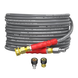 Heliwoo Pressure Washer Hose 50FT*1/4",3/8" Quick Connect,4200PSI, High Tensile Wire Braided,Flexible Kink Resistant Heavy Duty Durability Commercial - Size: 25FT