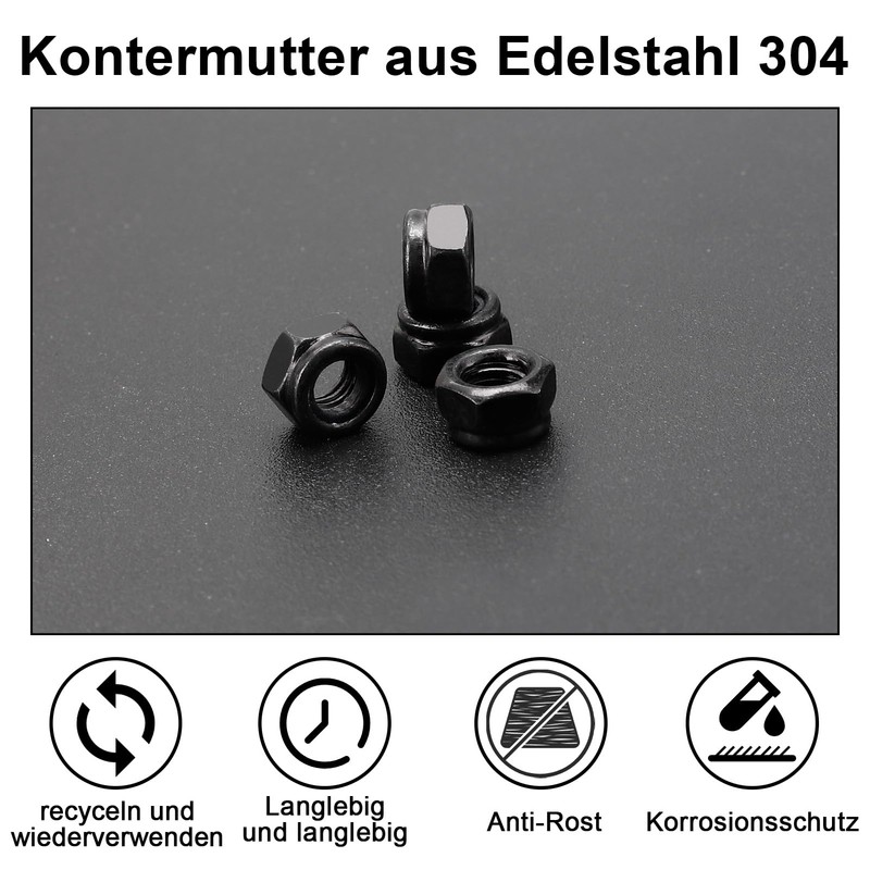 Lvefyti Pack of 50 M6 Nuts Set, Black Stainless Steel