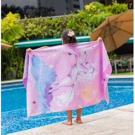 PRIS+SAND, Kids Beach Towel 30x60 Unicorn Pool Towel for Girls & Toddlers. Quick Dry, Lightweight & Sand Free. for Swim, Camping, Travel, Pool, Summer Camp, Pink