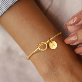 14K Gold Plated Initial Bracelet for Women - Dainty Knot Letter N Bracelets for Women, Bridesmaid Proposal Gifts Matron Maid of Honor Gift Bridal Wedding Party Gifts Jewelry