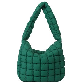 Puffer Tote Bag Women Quilted Shoulder Bags Puffy Bubble Pleated Purse Nylon Padding Cloud Crossbody Bag 2025, Dark Green, Medium, Fashion