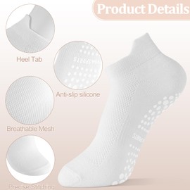 Guiqulai 4 Pairs Pilates Socks Women, Grip Yoga Socks for Women, White&Cotton, Athletic Ankle Socks for Ballet Dance Hospital Sport,Size 5-9 (White)
