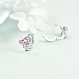 Vonala Hoop Earrings, Unicorn, Sloth, Cat, Pig, Cow, Frog, Rabbit, Koala, 925 Sterling Silver Animal Jewellery with Pink Cubic Zirconia for Women, Girls, Children, Sterling Silver