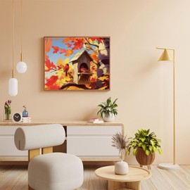 OKSGYTA Paint by Number DIY Oil Painting on Canvas Fall Maple Leaves Birds House Paint by Numbers Kit for Adults Beginner 16"x20" No Frame