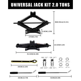 1.5-ton Scissor Jack in Your car's Roadside Emergency kit, Must-Have Spare tire Replacement Stand Tool for Your Vehicle, Telescoping Lug Nut Removal Tool, Ratchet Wrench, Tire Pressure Gauge (1.5T)