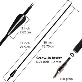 Luoyer 12Pcs Archery Hunting Arrows for Compound Bow Recurve Bow Carbon Arrows with Removable Tips Adjustable Nocks for Adults Hunting Targeting 30inch (Black Vanes)