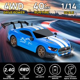 iBlivers Remote Controlled Car, 1:14 Professional Remote Controlled Drift Cars with Proportional Throttle and Steering 4WD GT RC Car Drifting Toy for Adults Boys Children (Blue)