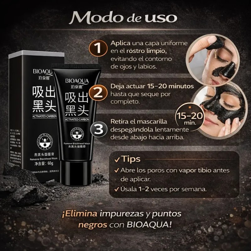 Kit 2 Mascarillas Bioaqua Puntos Negros Nariz Frente Barba