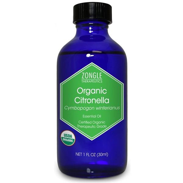 Zongle USDA Certified Organic Citronella Essential Oil, Indonesia, Cymbopogon Winteranius, 1 OZ