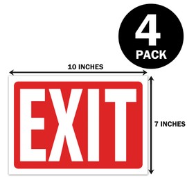 Exit Sign Stickers, Exit Sign, Premium Self-Adhesive Vinyl, Ultimate UV, Weather, Scratch, Water, Indoor and Outdoor for Business, School, Office, Warehouse, 4 Pack Red10x7 Inch