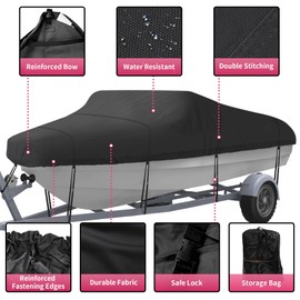 NEXCOVER Trailerable Boat Cover, Length: 20'-23' Beam Width: up to 100", Waterproof Heavy Duty Cover, Fits V-Hull, TRI-Hull, Runabout, Pro-Style, Bass Boat, Storage Bag & Tightening Straps Included.