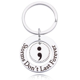 Guqqeuc Mental Health Encouragement Depression Gifts for Women Men Semi Colon Keyring Gift for Depression Daughter Son Motivational Inspirational Gifts for Women Men Storms Don't Last Forever Gifts