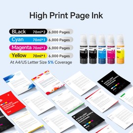 522 Ink Refill Bottles Replacement for 522 Ink Refill for EcoTank ET-2800, ET-2720, ET-2803, ET-2840, ET-4700, ET-4800, ET-4810 Printer Not Sublimation Ink (2Black, 1Cyan, 1Magenta, 1Yellow)