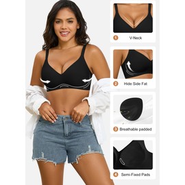 Xcutting Womens Full Coverage Bras No Underwire Wireless Seamless Push Up Comfort Bralette for Sagging Breasts Padded, Black-Small