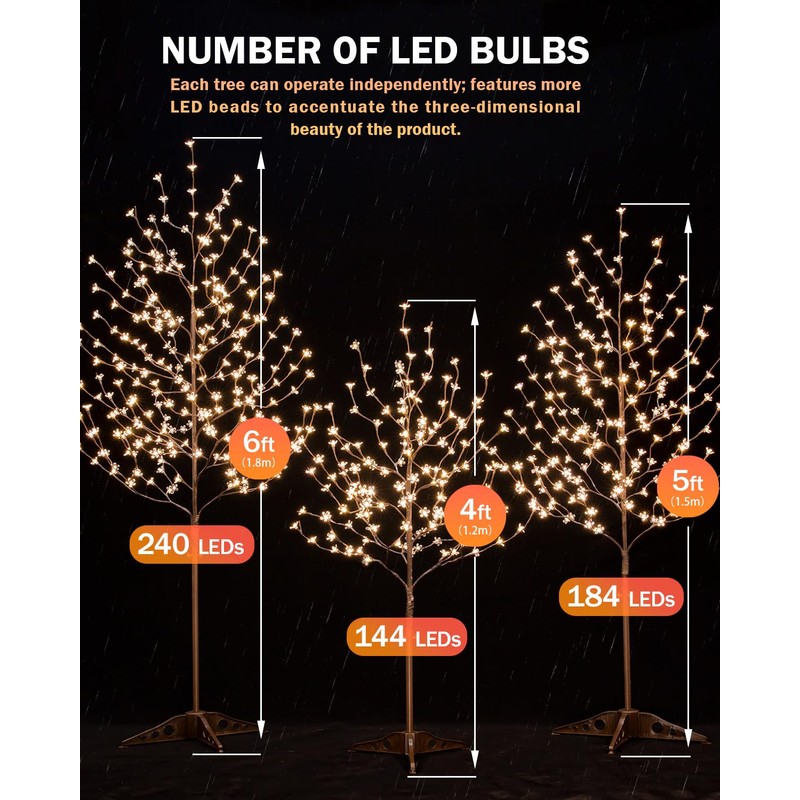 TYBEEU 6ft Lighted Cherry Blossom Tree, 240 Warm White LED,