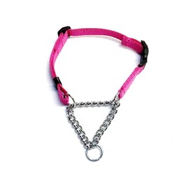 Dog Collar Adjustable Half Check Chain With Plastic Curved Side Release Buckle 13mm Wide Webbing (X-Small (14" - 16"), Cerise)