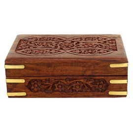 Ajuny Wooden Jewelry Storage Box Eye Floral Design Decorative Keepsake Trinket Holder Gifts